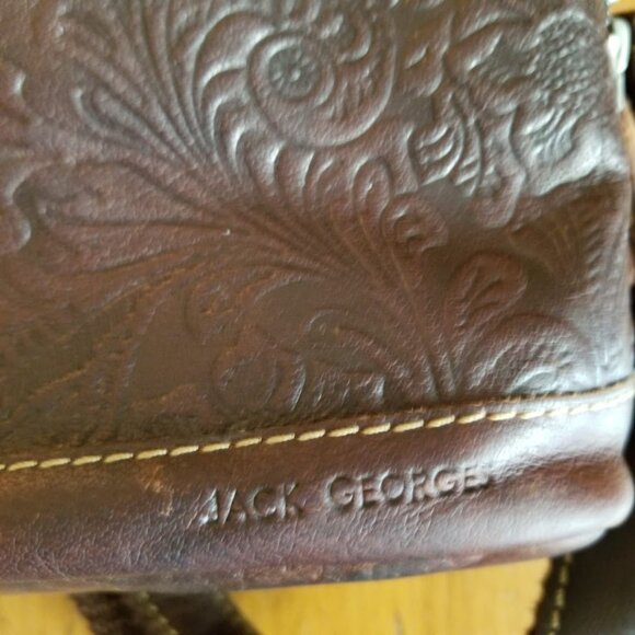 Jack Georges Brown Floral Embossed Leather Backpack Tote Satchel Bag Purse - Picture 15 of 16